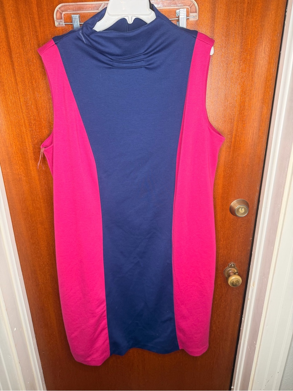Ashley Stewart Navy & Hot Pink Colorblock Sleeveless Mock Neck Dress